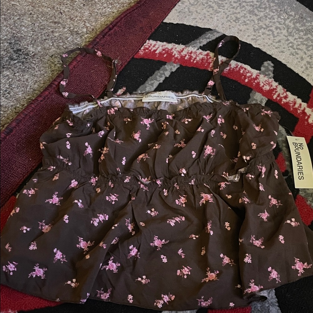 No Boundaries Kids Brown and Pink Floral Camisole size (L) 12-14 NWT